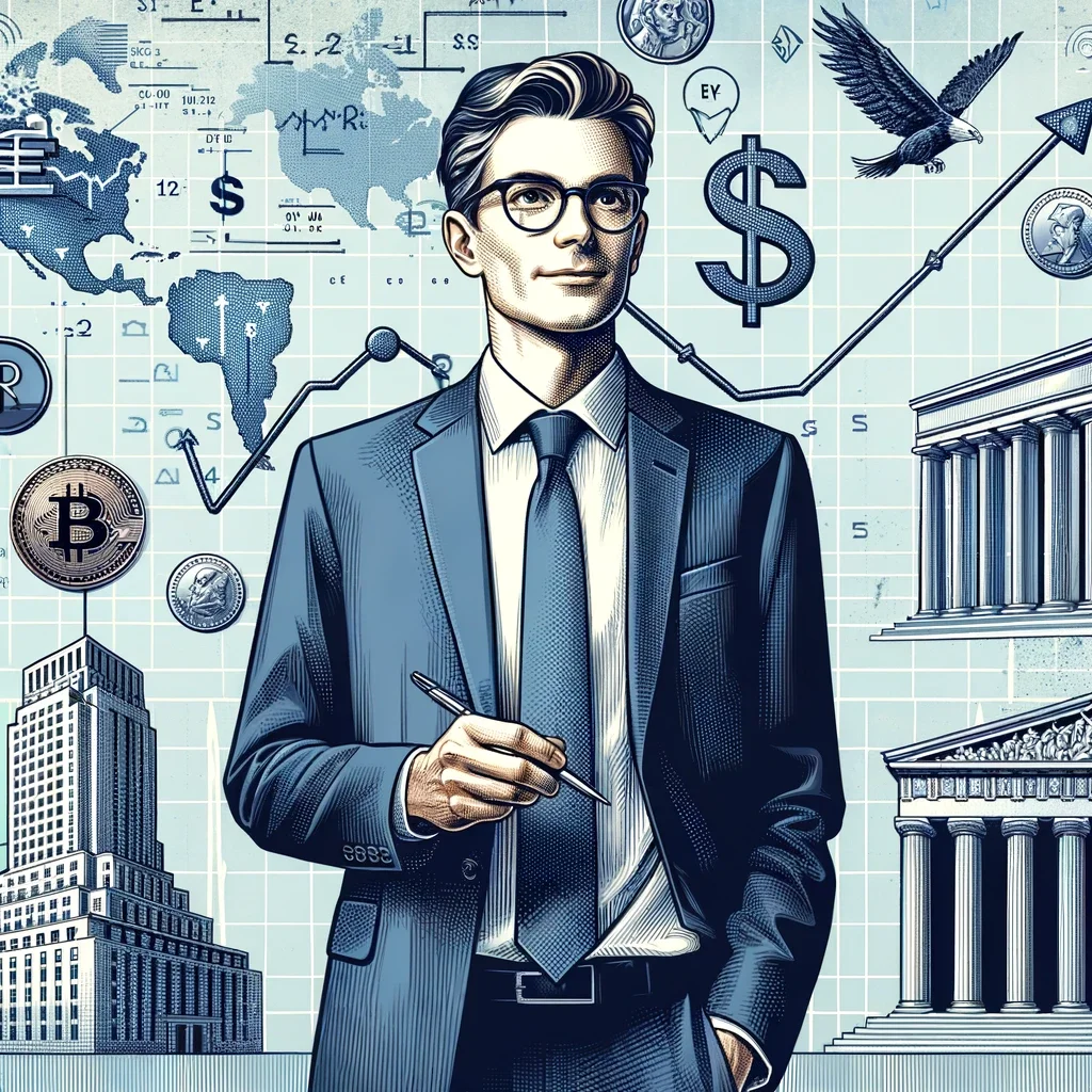 Zoltan-Pozsar-showcasing-his-influence-on-the-global-econom with economic buildings and forex exchange map on the background